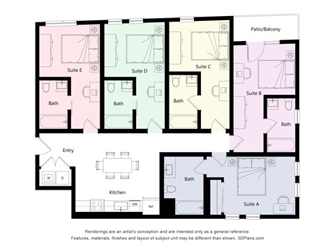Floor plan for 1 bed, 1 bath